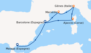 Itinéraire de la croisière Espagne, Corse (France), Italie, France
