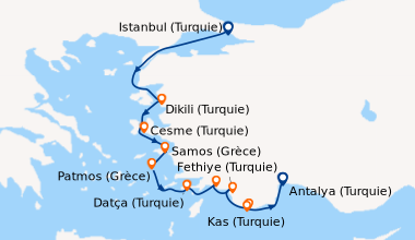 Itinéraire de la croisière Istanbul (Turquie), En mer, Patmos (Grèce)