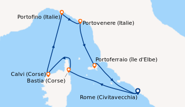 Itinéraire de la croisière Rome (Civitavecchia), Bastia (Corse), Calvi (...