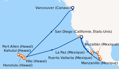 Itinéraire de la croisière Vancouver (Canada), En mer, En mer, En mer, E...