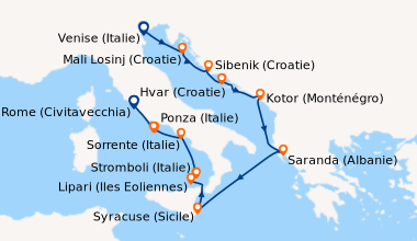 Itinéraire de la croisière Venise (Italie), Mali Losinj, Croatie, Sibeni...
