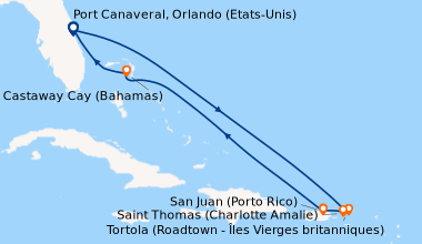 Itinéraire de la croisière Port Canaveral, Orlando (Etats-Unis), En mer,...