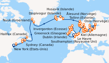 Itinéraire de la croisière Southampton (Royaume Uni), En mer, South Quee...