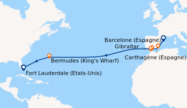Itinéraire de la croisière Barcelone (Espagne), Carthagène (Espagne), Ma...