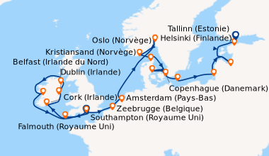 Itinéraire de la croisière Southampton (Royaume Uni), Falmouth (Royaume ...