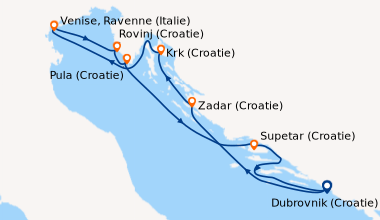 Itinéraire de la croisière Splendeurs du Nord de l\'Adriatique (formule port//port) (DXD_PP)