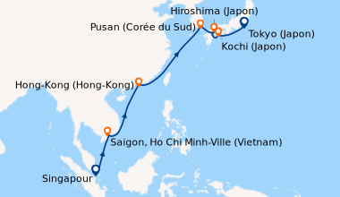 Itinéraire de la croisière Singapour, En mer, En mer, Saigon, Ho Chi Min...