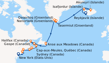 Itinéraire de la croisière Reykjavik (Islande), Grundarfjordur (Islande)...
