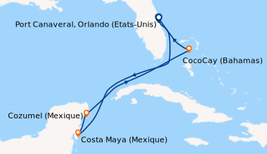 Itinéraire de la croisière Port Canaveral, Orlando (Etats-Unis), En mer,...