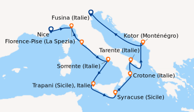 Itinéraire de la croisière Nice, Florence-Pise (La Spezia), Florence-Pis...