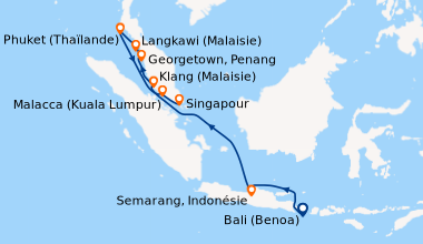 Itinéraire de la croisière Bali (Benoa), En mer, Semarang, Indonésie, Se...