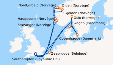Itinéraire de la croisière Southampton (Royaume Uni) , En mer, Haugesund...
