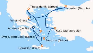 Itinéraire de la croisière Athènes (Le Pirée), Santorin (Grèce), Hérakli...