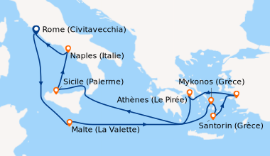 Itinéraire de la croisière Rome (Civitavecchia), En mer, Malte (La Valet...