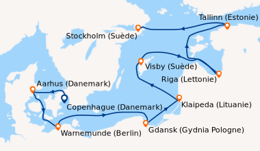 Itinéraire de la croisière Copenhague (Danemark), En mer, Aarhus (Danema...