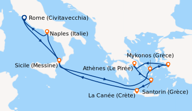 Itinéraire de la croisière Rome (Civitavecchia), En mer, Sicile (Messine...