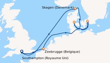 Itinéraire de la croisière Southampton (Royaume Uni) , En mer, Skagen (D...