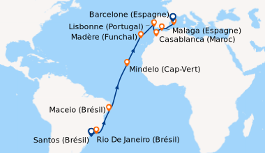 Itinéraire de la croisière Santos (Brésil), Rio De Janeiro (Brésil), En ...
