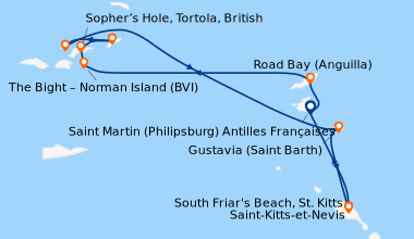 Itinéraire de la croisière Saint Martin (Philipsburg) Antilles Française...