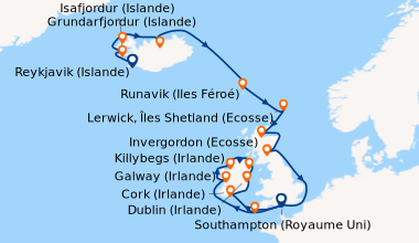 Itinéraire de la croisière Reykjavik (Islande), Grundarfjordur (Islande)...