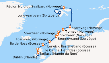 Itinéraire de la croisière Dublin (Irlande), Belfast (Irlande du Nord), ...