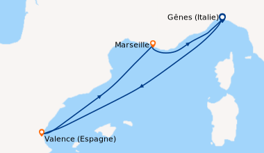 Itinéraire de la croisière Gênes (Italie), En mer, Valence (Espagne), Ma...