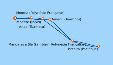 Itinéraire de la croisière Cap sur Pitcairn & Gambier