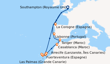 Itinéraire de la croisière Southampton (Royaume Uni), En mer, La Corogne...