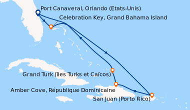 Itinéraire de la croisière Port Canaveral, Orlando (Etats-Unis), En mer,...