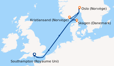 Itinéraire de la croisière Southampton (Royaume Uni), En mer, Oslo (Norv...