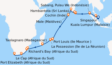 Itinéraire de la croisière Singapour, Kuala Lumpur (Malaisie), En mer, S...