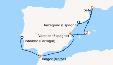 Itinéraire de la croisière Lisbonne (Portugal), Lisbonne (Portugal), Tan...
