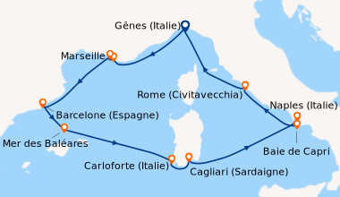 Itinéraire de la croisière Italie, France, Espagne