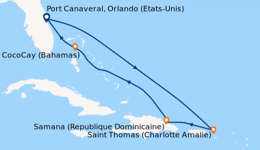 Itinéraire de la croisière Port Canaveral, Orlando (Etats-Unis), En mer,...