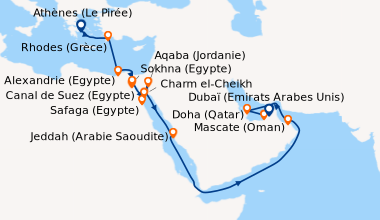 Itinéraire de la croisière Athènes (Le Pirée), Rhodes (Grèce), En mer, A...