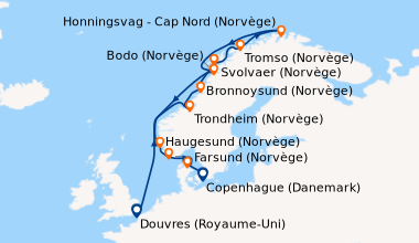Itinéraire de la croisière Douvres (Royaume-Uni), En mer, En mer, Trondh...