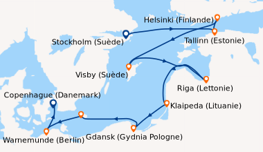 Itinéraire de la croisière Stockholm (Suède), Tallinn (Estonie), Helsink...