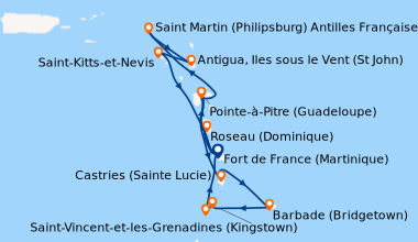 Itinéraire de la croisière Fort de France (Martinique), Pointe-à-Pitre (...