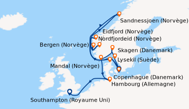 Itinéraire de la croisière Copenhague (Danemark), En mer, Nordfjordeid (...