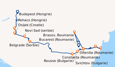 Itinéraire de la croisière Le Danube et la péninsule balkanique - De Bucarest à Budapest (formule port/port) (TRB_PP)