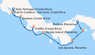 Itinéraire de la croisière Puerto Caldera - San Jose, Costa Rica, Islas ...