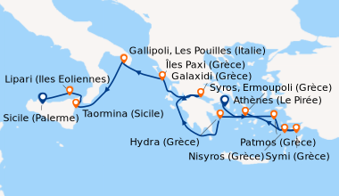 Itinéraire de la croisière Escapade entre îles grecques et trésors d’Italie