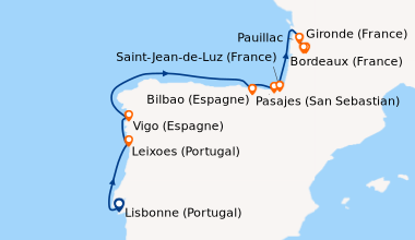 Itinéraire de la croisière Saveurs, vignes et océan