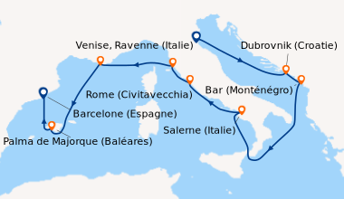 Itinéraire de la croisière Venise, Ravenne (Italie), Dubrovnik (Croatie)...