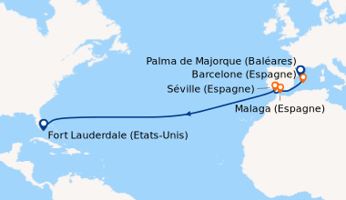 Itinéraire de la croisière Barcelone (Espagne), Alicante (Espagne), Mala...