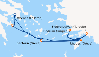 Itinéraire de la croisière Athènes (Le Pirée), En mer, Rhodes (Grèce), S...