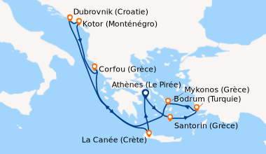 Itinéraire de la croisière Athènes (Le Pirée), Santorin (Grèce), Bodrum ...