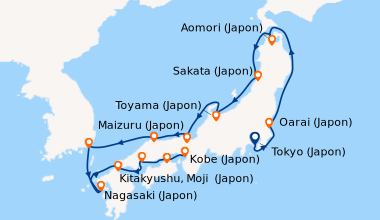 Itinéraire de la croisière Tokyo (Japon), Hitachinaka (Japon), En mer, A...