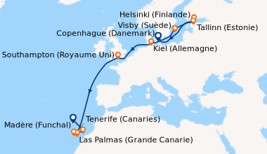 Itinéraire de la croisière Copenhague (Danemark), En mer, Visby (Suède),...