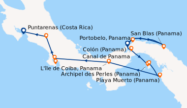 Itinéraire de la croisière Secrets d’Amérique centrale